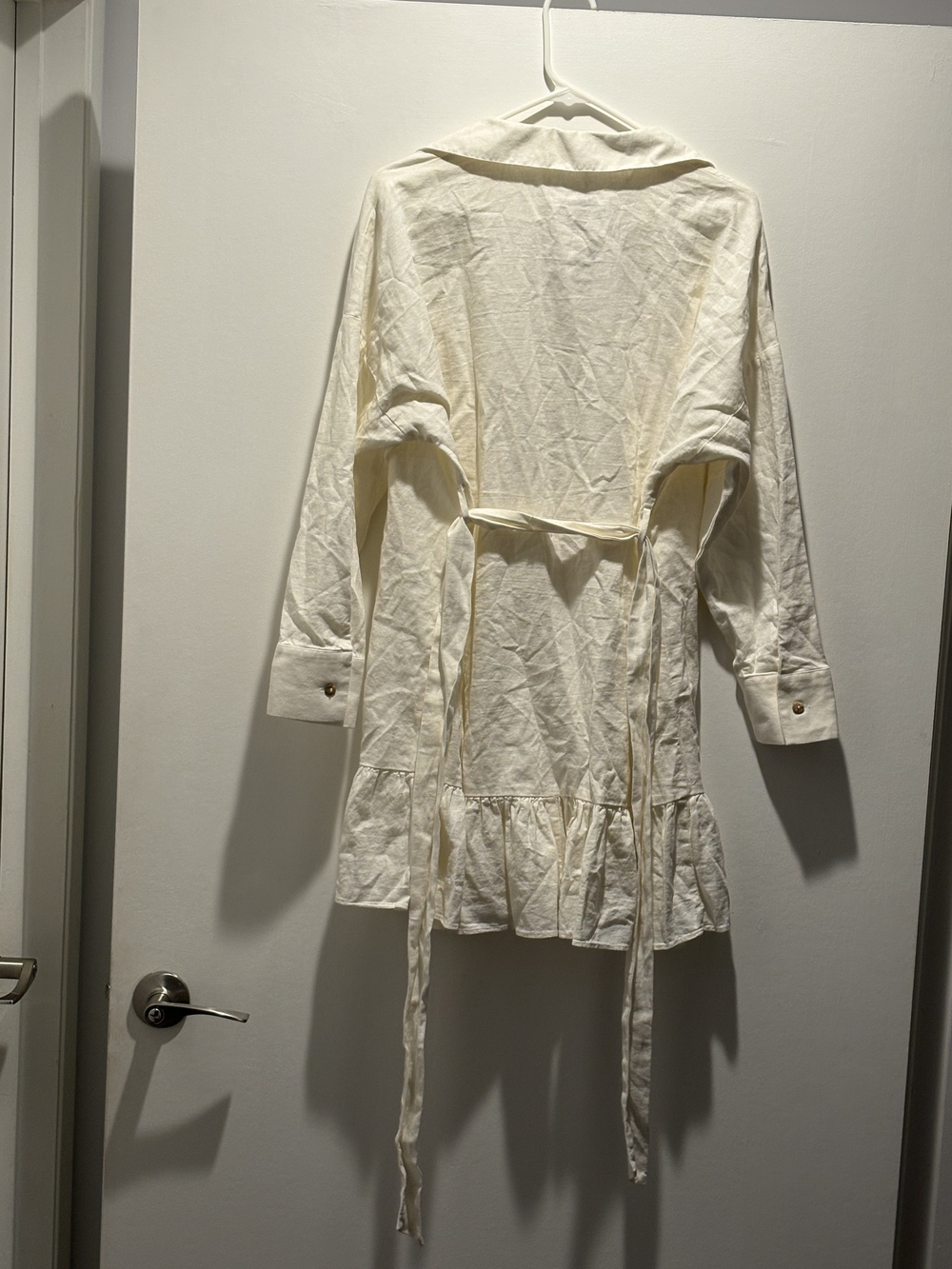 Zara Cream Button-Front Ruffle-Hem Mini Dress - Picture 2 of 3